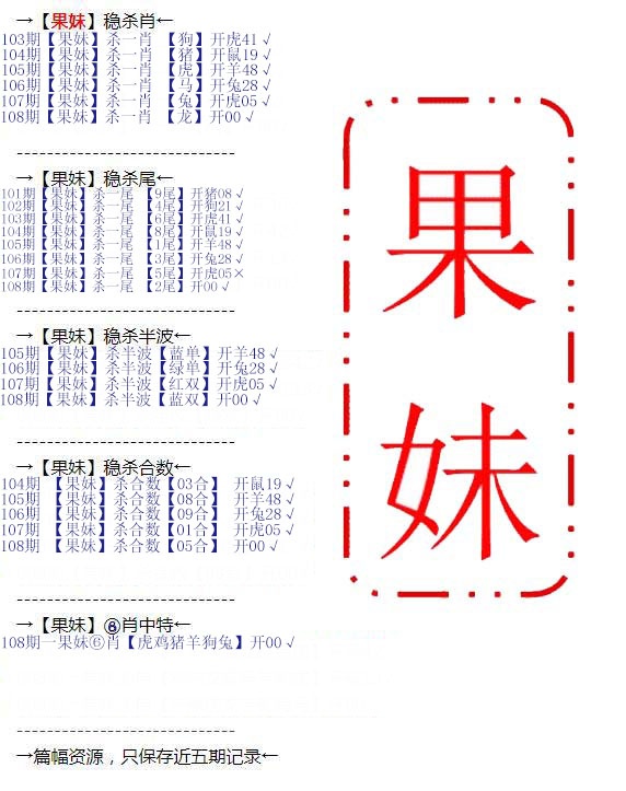 果妹心水 第108期