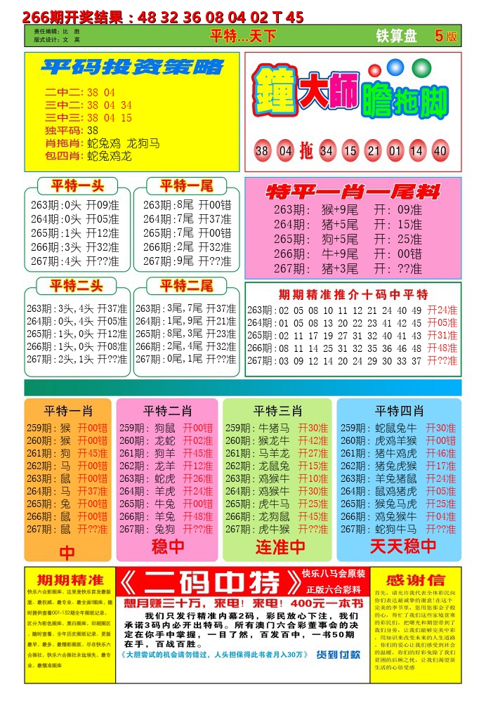 快乐八铁算盘D 第267期