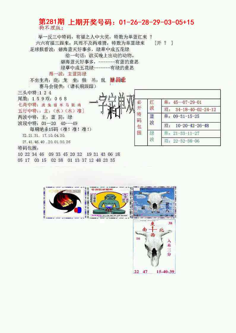 狗不理特码报 第281期