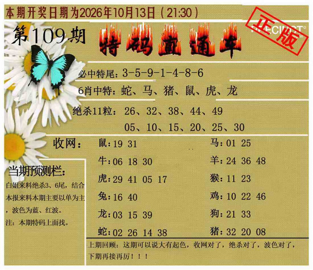 特码直通车 第109期