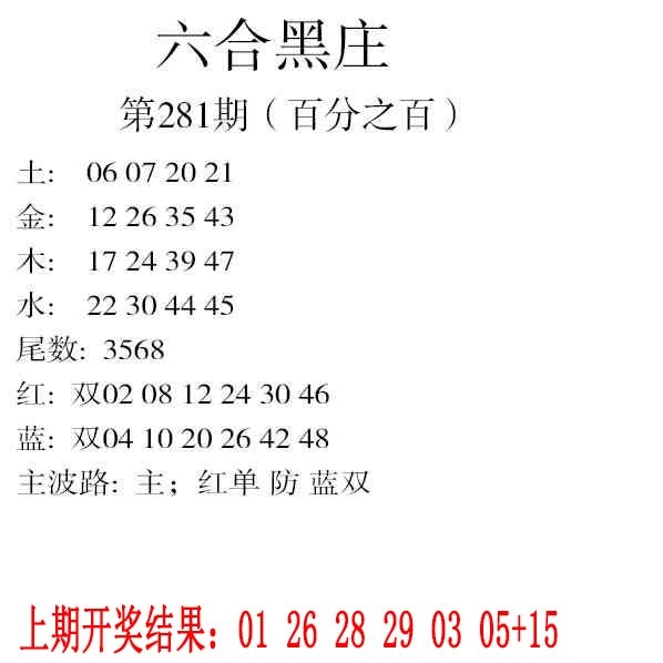 六合黑庄 第281期