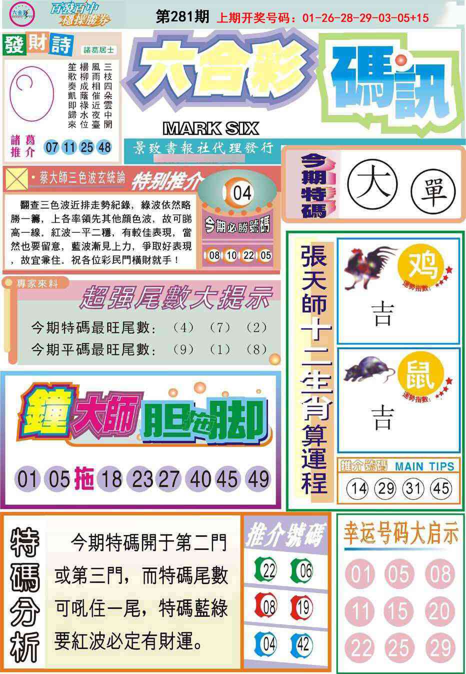 六合码讯 第281期