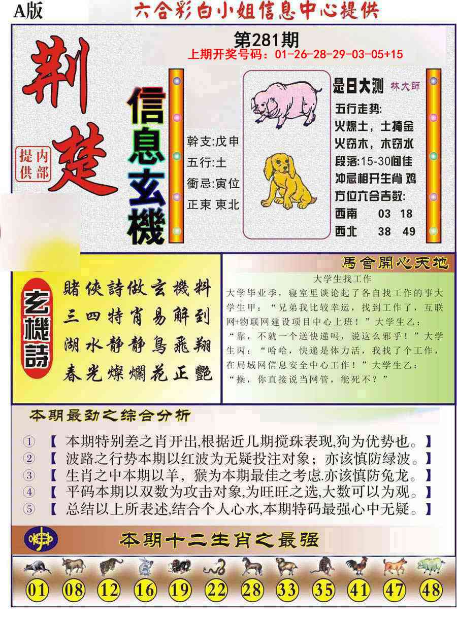 荆楚信息玄机A 第281期