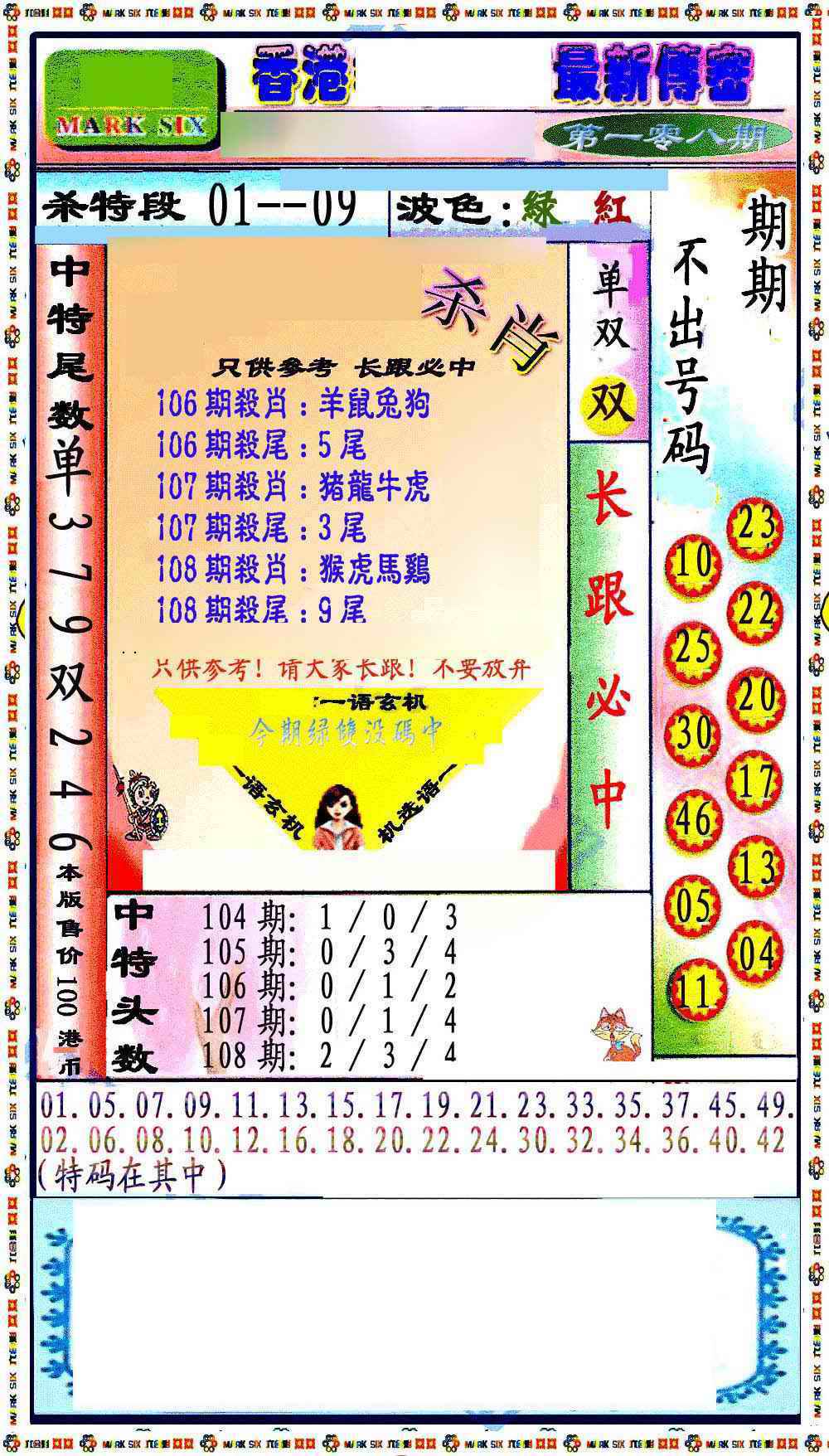最新传密绝杀6肖 第108期