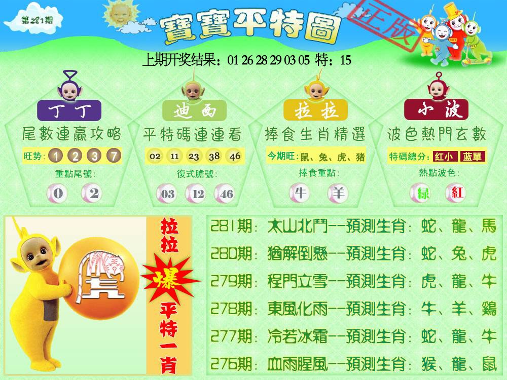 天线宝宝平特图 第281期