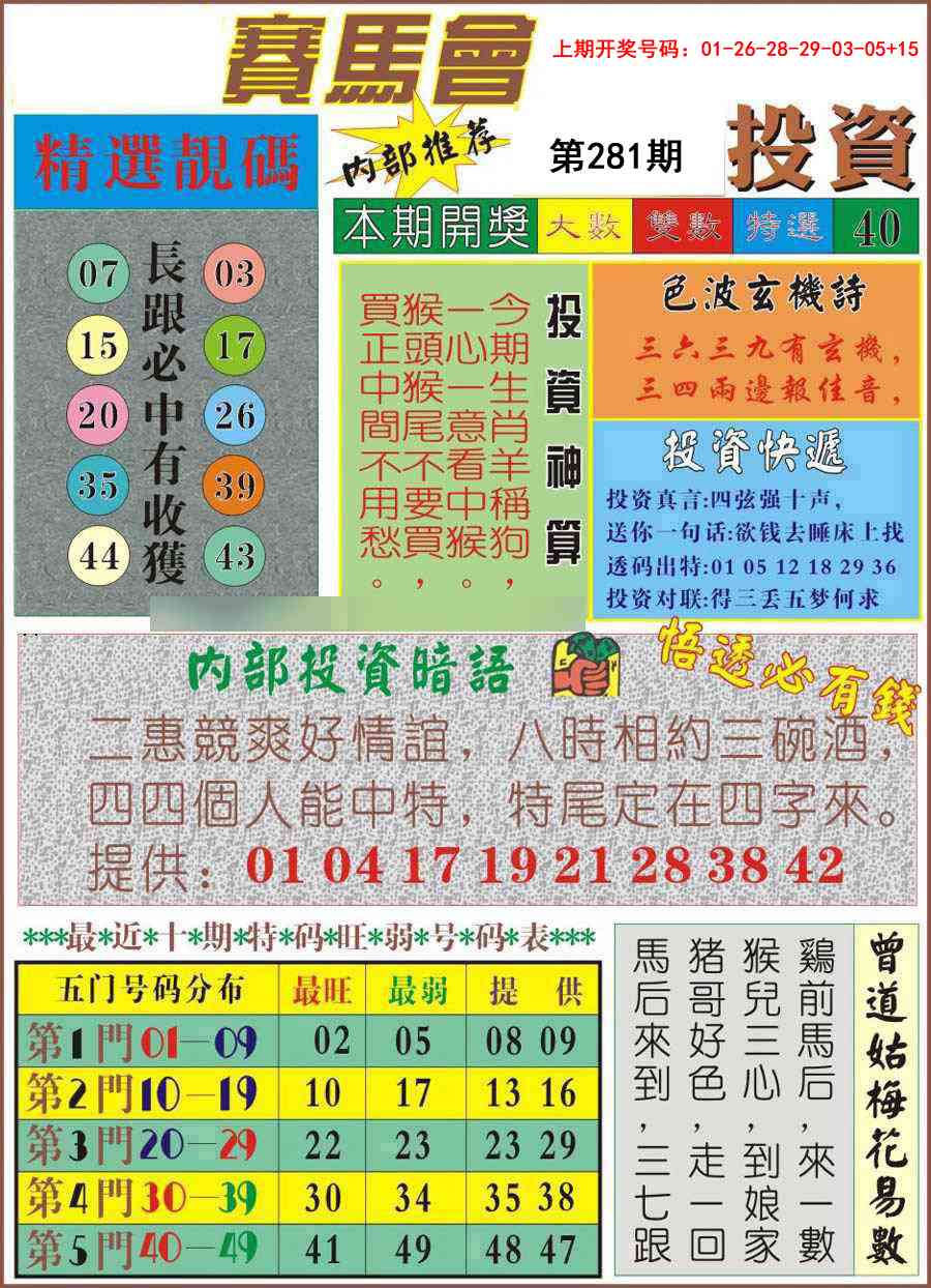 马会投资 第281期