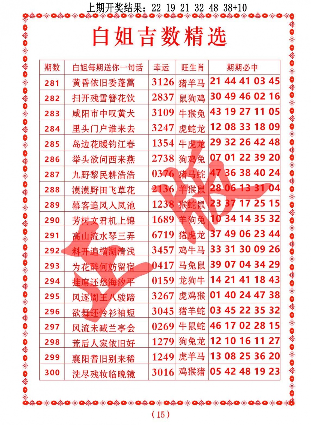 白姐吉数精选 第281期
