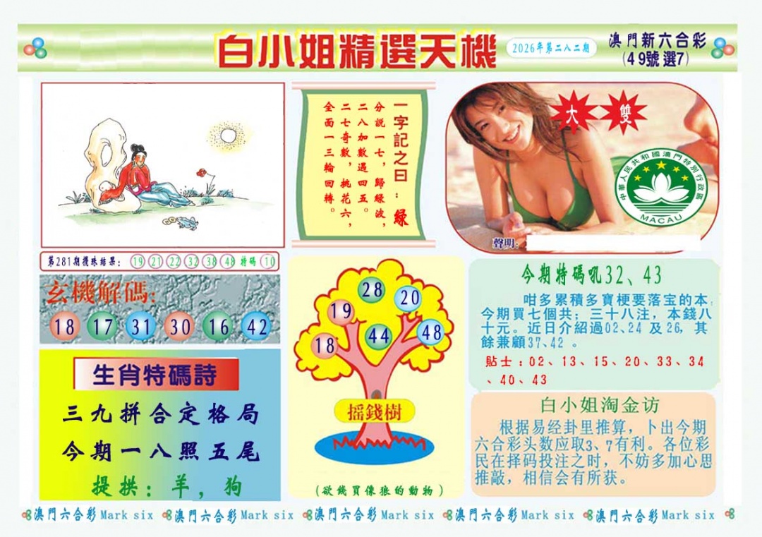 白小姐精选玄机A 第282期