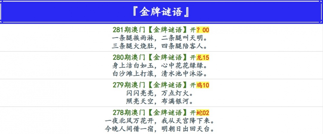 金牌谜语 第281期