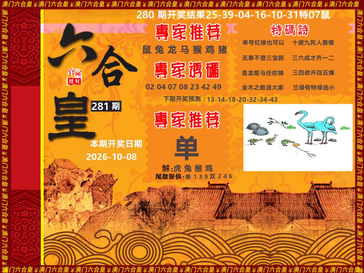六合皇系列 第281期