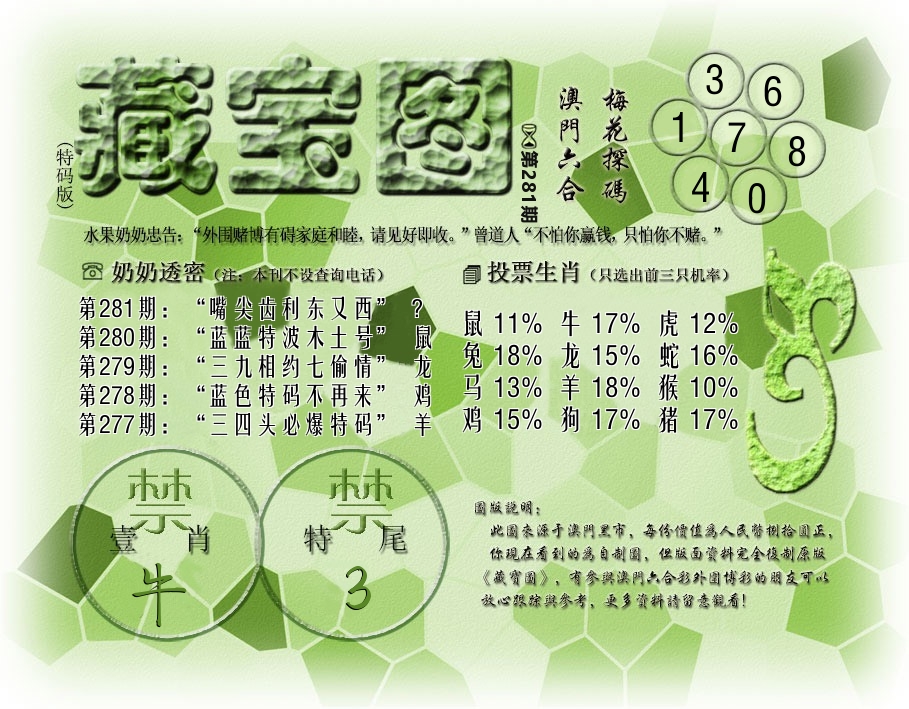 藏宝图特码版 第281期