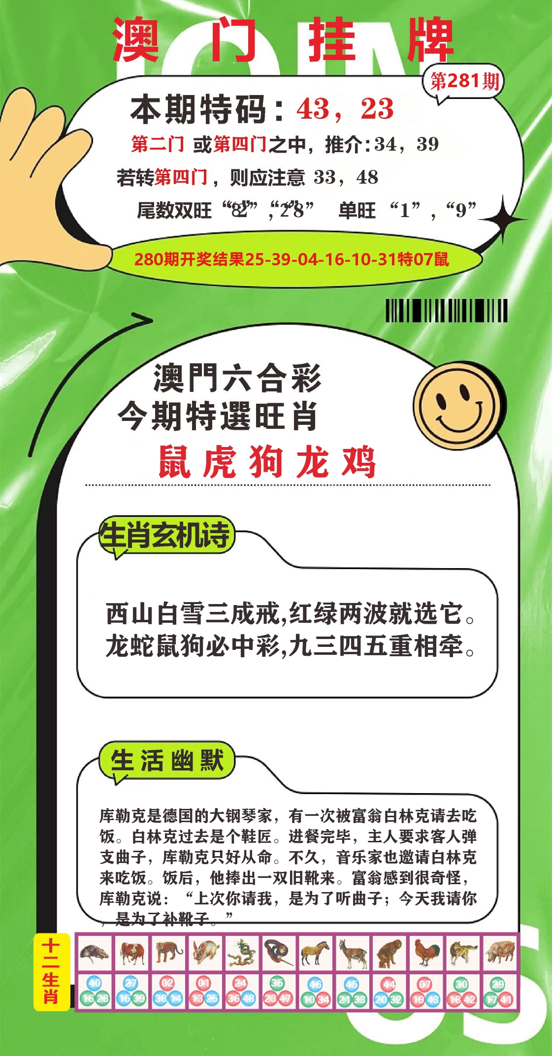 澳门赢天下B 第281期