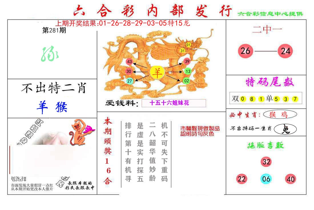六合彩内部发行 第281期