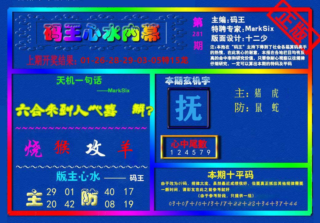 码王心水内幕 第281期