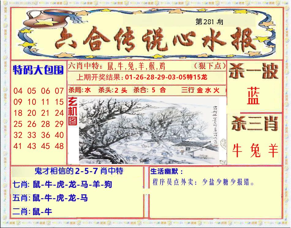 六合传说心水报 第281期