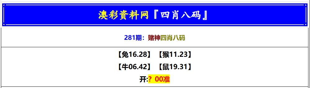 赌神四肖八码 第281期