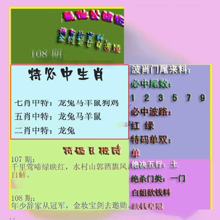 波肖门尾最佳公开版 第108期