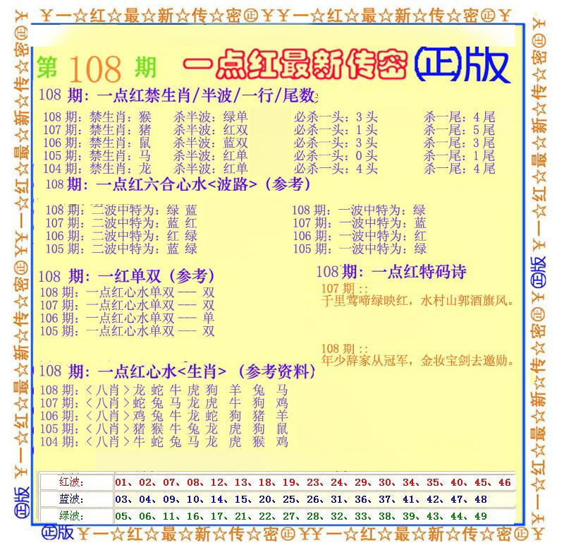 一点红最新传密 第108期