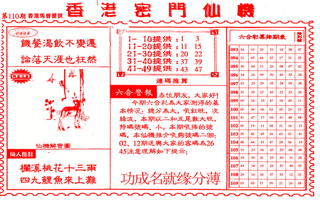 新香港密门仙机 第110期
