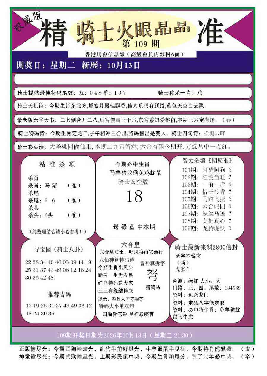 骑士火眼晶晶a 第109期