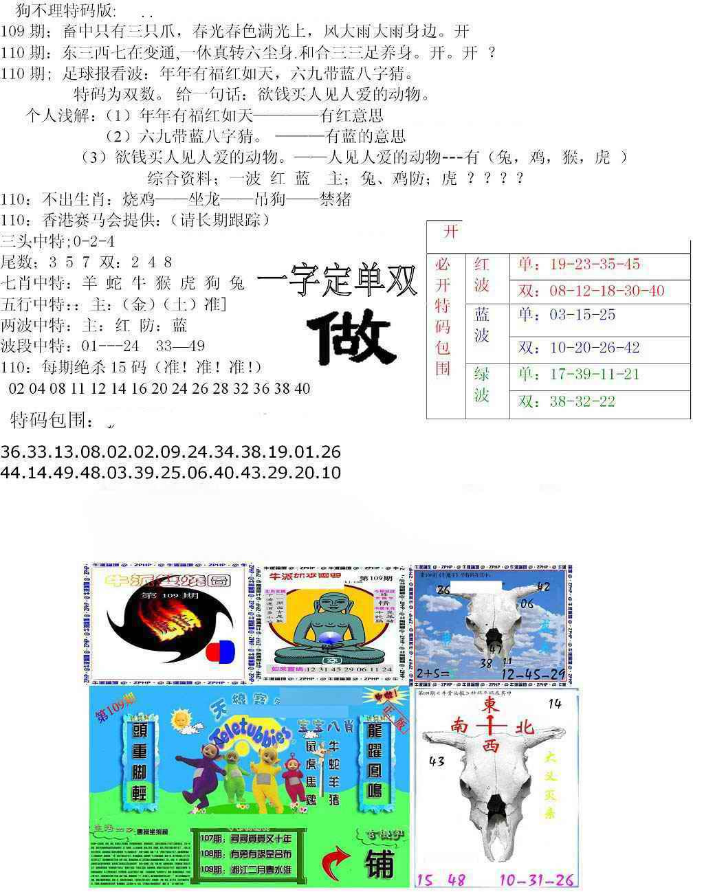 狗不理特码报 第110期