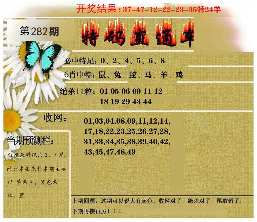 特码直通车 第282期