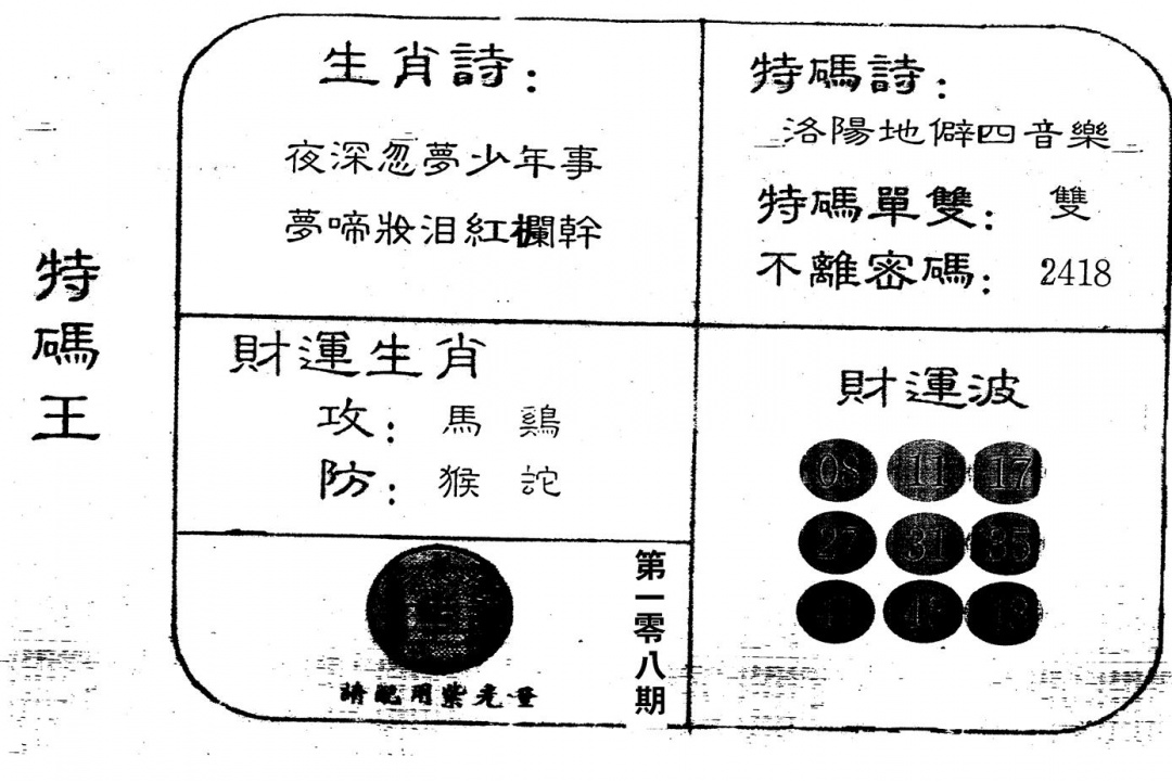 老版特码王 第108期