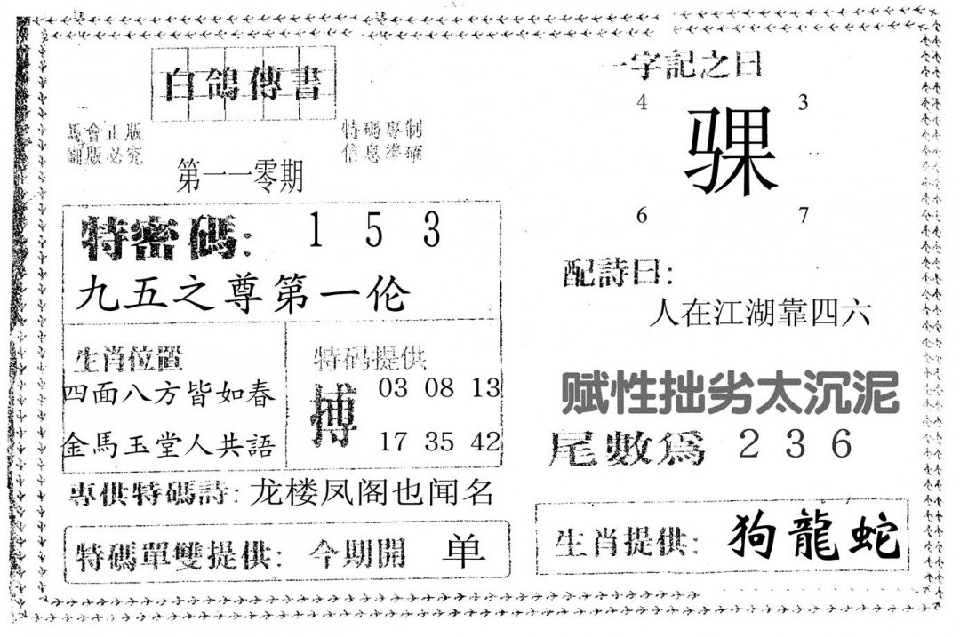 白鸽传书 第110期