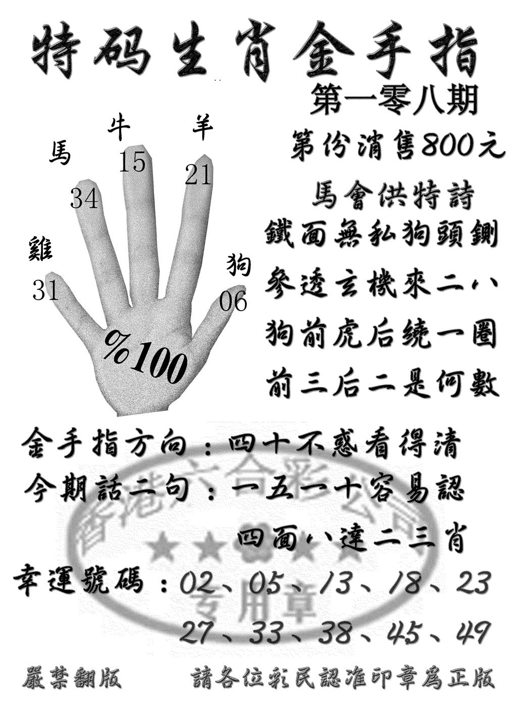特码金手指 第108期