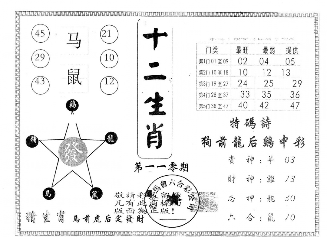 另版十二生肖 第110期