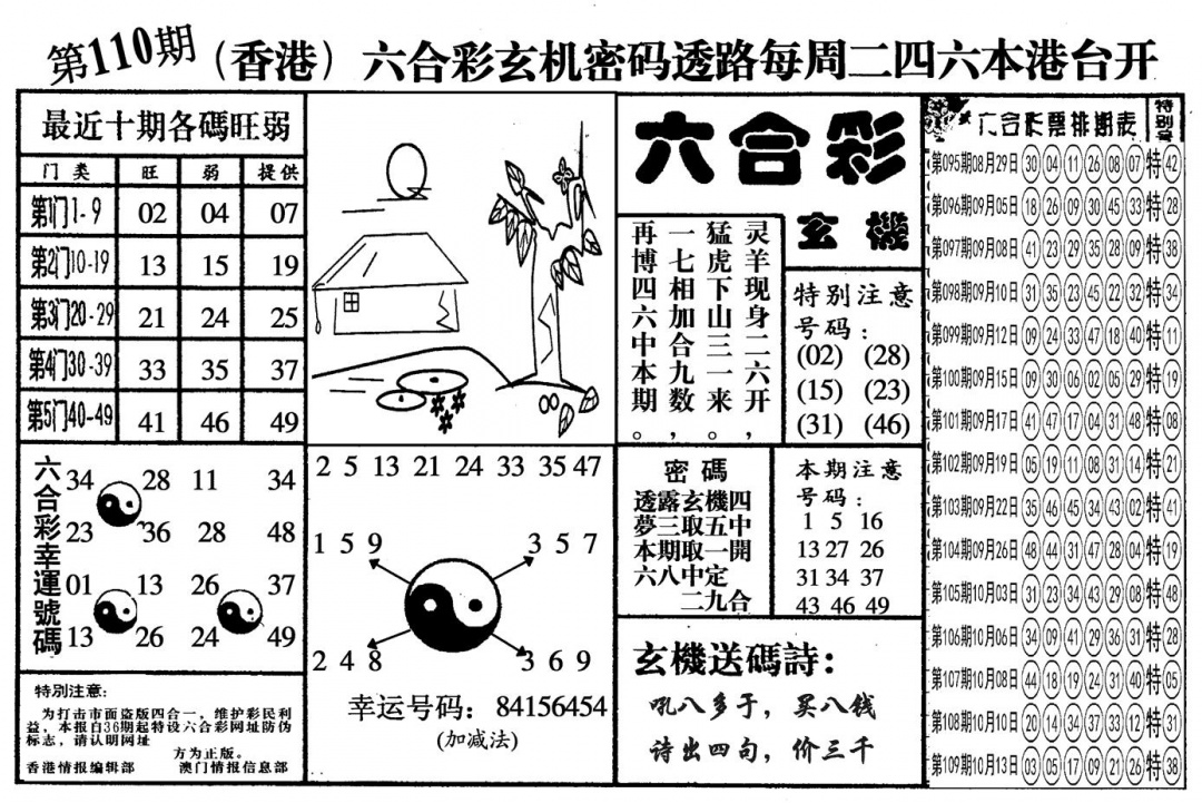另六合玄机 第110期