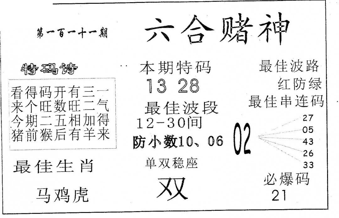 六合赌神 第110期