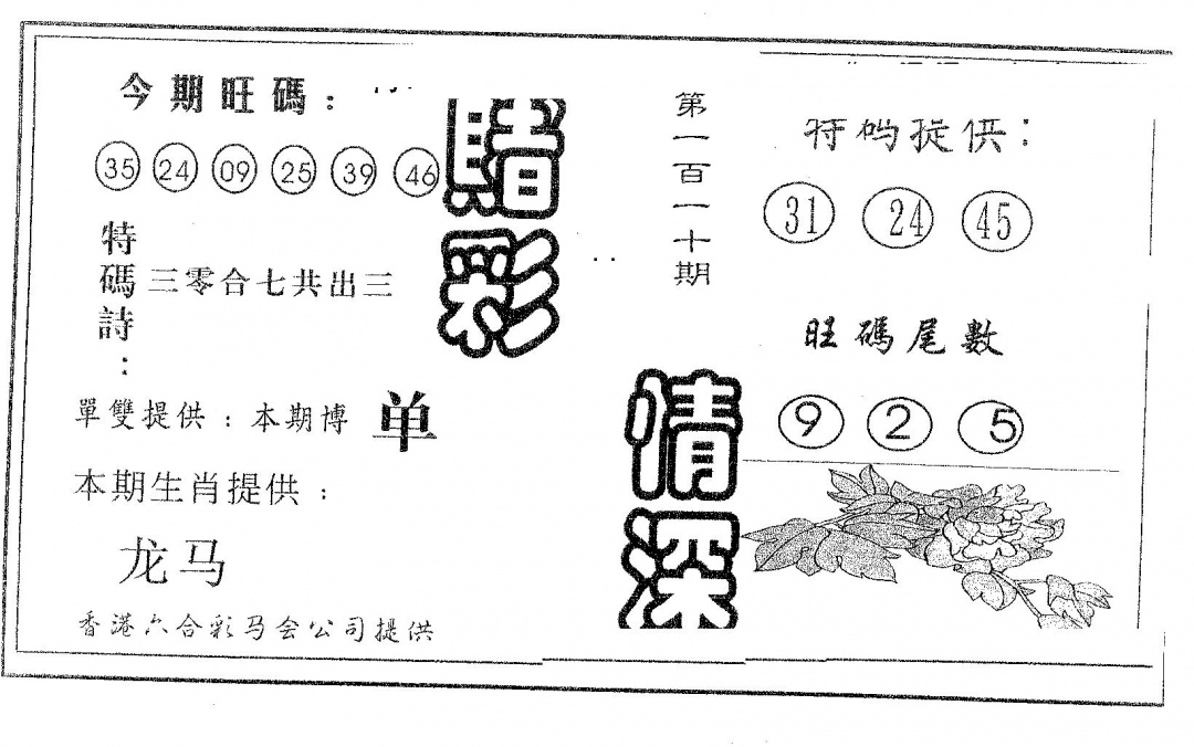 赌彩情深B 第110期