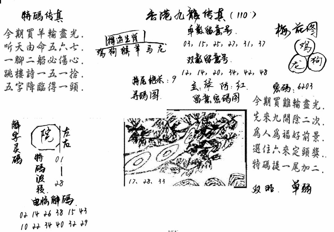 特码传真梅花图(手写版) 第110期