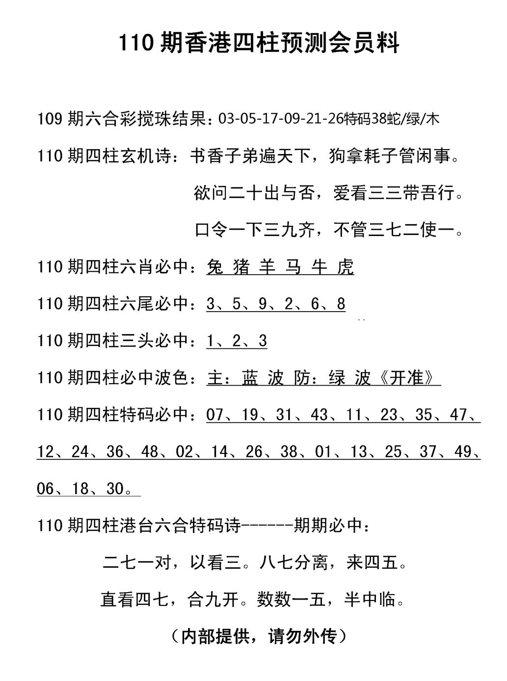 四柱预测(新图) 第110期