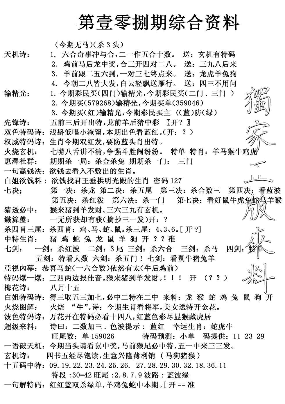 独家综合资料(新图) 第108期