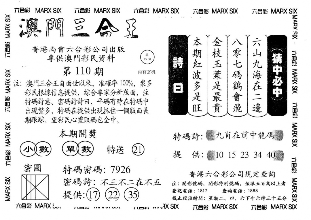 另澳门三合王A 第110期
