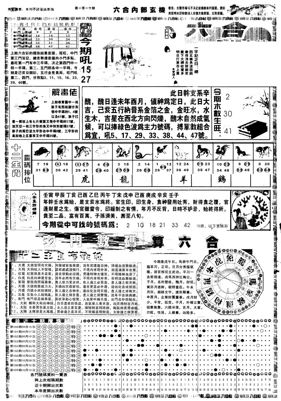 另内部玄机A 第110期