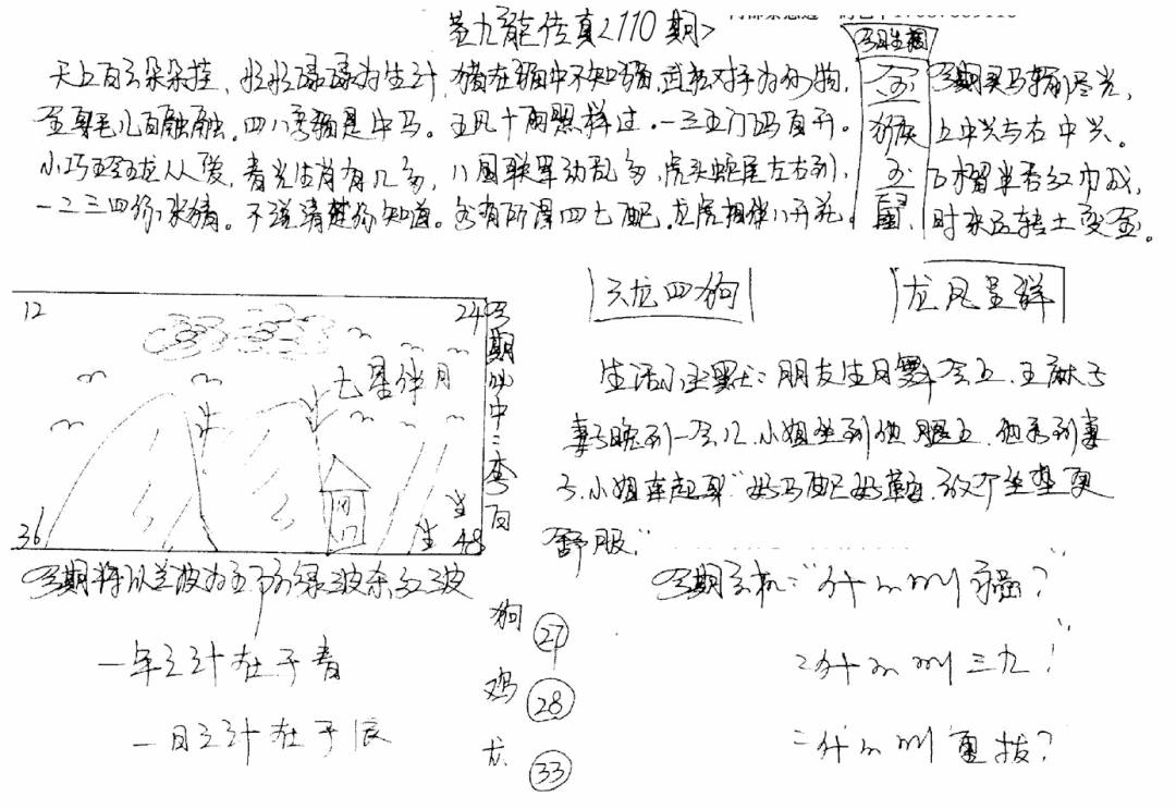 手写九龙内幕(早图) 第110期