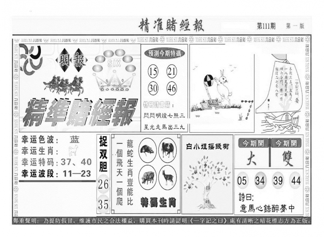 精准赌经报A（新图） 第110期