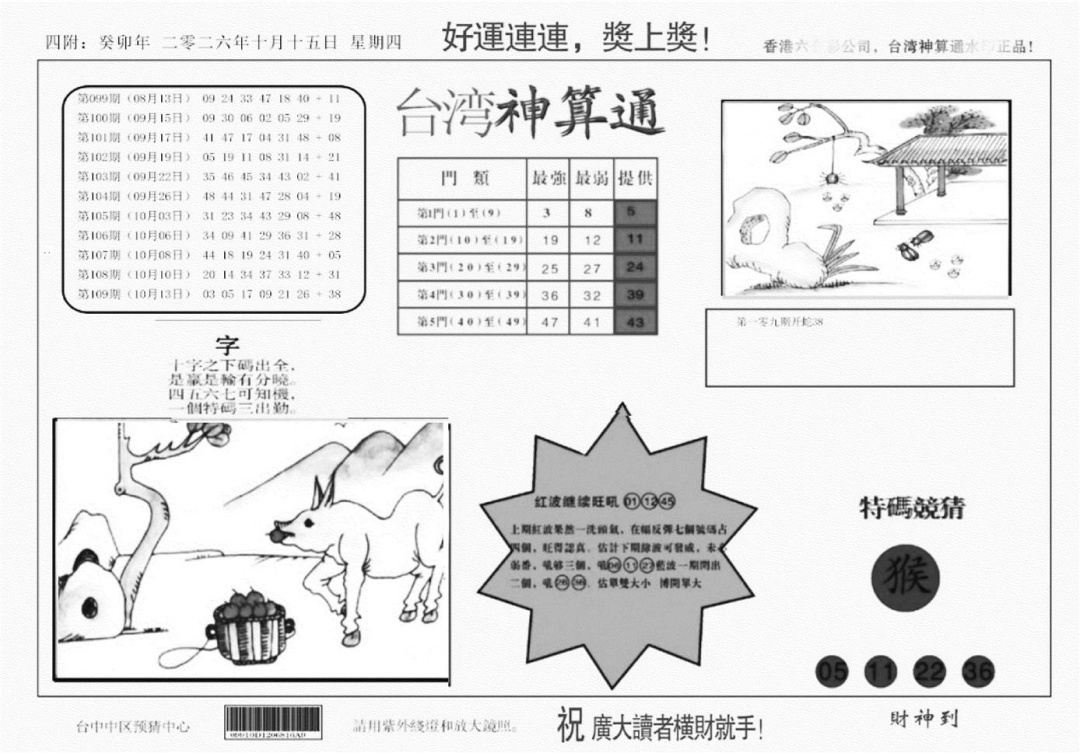 台湾神算(正版) 第110期