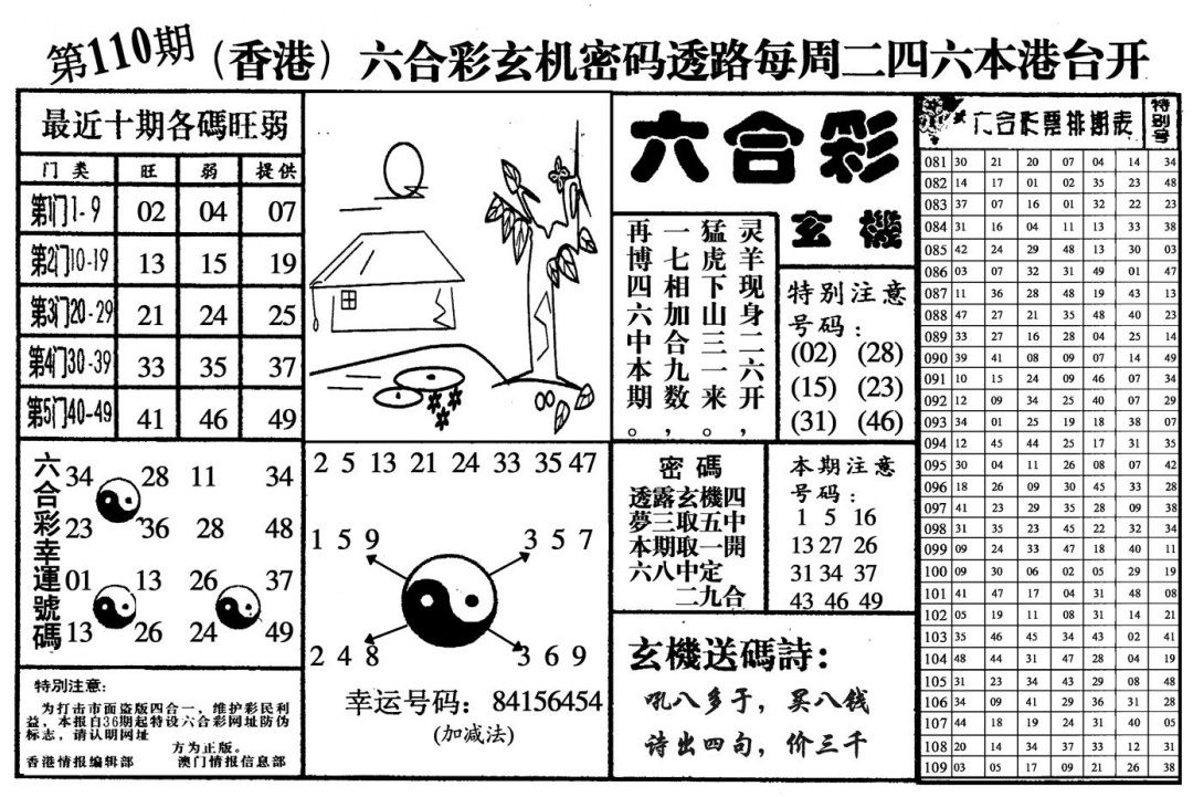 六合玄机 第110期